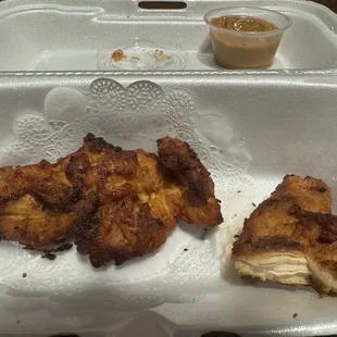 Burned, very dry chicken satay