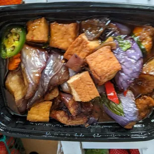 Basil eggplant with tofu, apologies for the blurry photo
