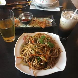 Tsingtao, coconut shrimp, Thai Coffee, Beef Lo Mein!