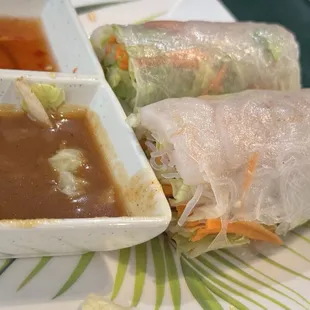 Fresh Spring Rolls with Sweet Chili Sauce and Peanut Sauce