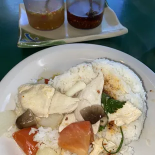 a plate of rice and vegetables