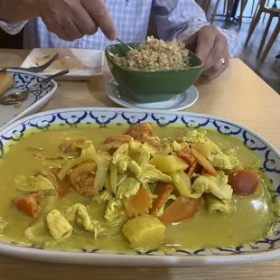 Yellow Curry.  Large enough to share, with fried rice.
