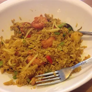 Thai Fried Rice! Sooo good-pineapple, lots of shrimp, yellow curry, sprouts