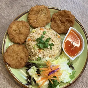 Shrimp cakes with Fried Rice