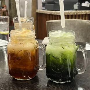 Right- Thai Iced Tea  Left- Thai Iced Green Sweet Tea