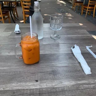 Outside seating with Thai tea