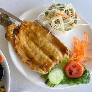 Fried butterfly whole trout boneless