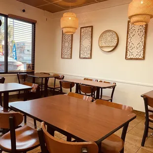 tables and chairs in a restaurant