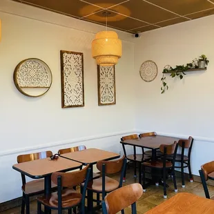 tables and chairs in a restaurant