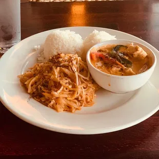 Lunch Combination B. $12.95 Pad Thai/Red Curry Chicken and Jasmine rice