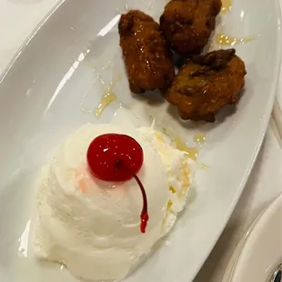 Fried banana and coconut ice cream.