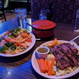 two plates of food on a table