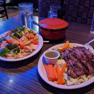 two plates of food on a table
