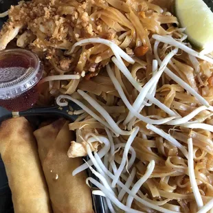 Chicken Pad Thai with Spring Rolls