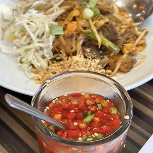 Pad Thai and spicy fish sauce!  Happy tummy lol