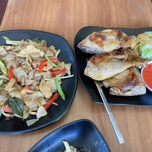 Drunken noodle and Thai bbq chicken