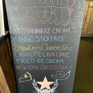 Dessert menu.