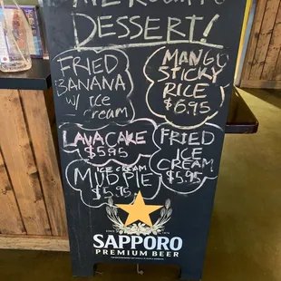 Dessert menu.