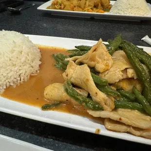 Chicken peanut something with no green pepper which was substituted with green beans