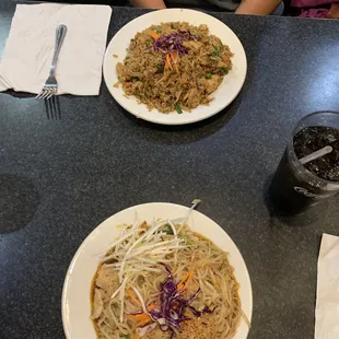 Chicken Fried Rice (far) Pad Thai (bear)