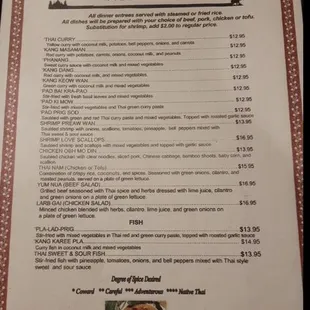 the menu for the restaurant