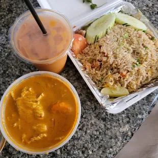 Pork masaman (medium), Thai Ice Tea, pork fried rice