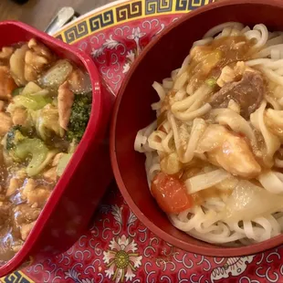 Three Star Beef with lo mien instead of rice
