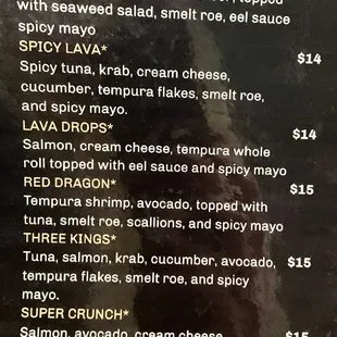 Menu as of 5/2/2022