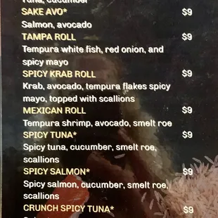 Menu as of 5/2/2022