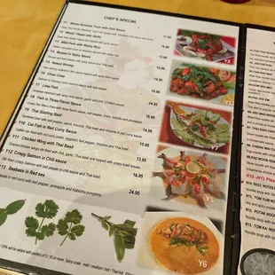 a menu and a drink