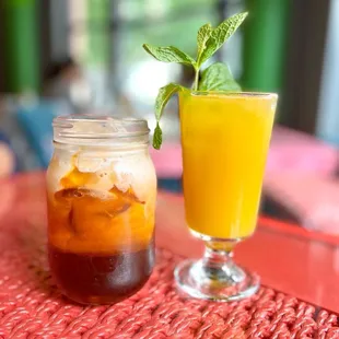 Thai iced tea and mango juice