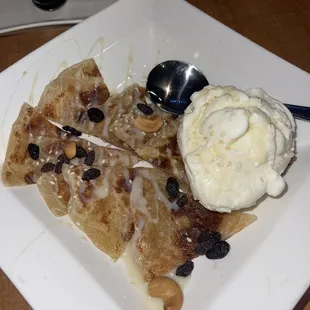 Roti with Sweet Condensed Milk and Coconut Ice Cream