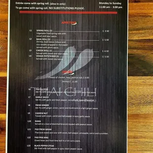 Lunch Special's menu