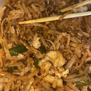 My Pad Thai. It was so good. Sweet and spicy . Lots of meat, no skimping . Two thumbs up