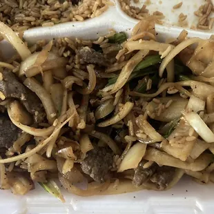 Mongolian beef. Advertised with veggies but came with only onions &amp; hell fire! Too hot to eat.