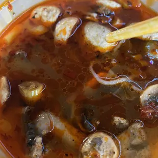 Searching for my $11 shrimp in my Tom Yum- here shrimpy... nope he escaped before he got to me. Dang