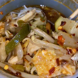 Tom Yum soup  too much veg, needs away more spice. Veggie water