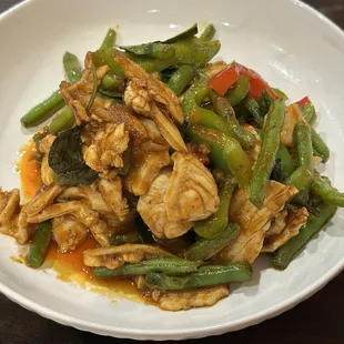 Pad pet. Stir fried green beans with red curry.
