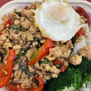 Thai Basil Chicken over Steamed Rice