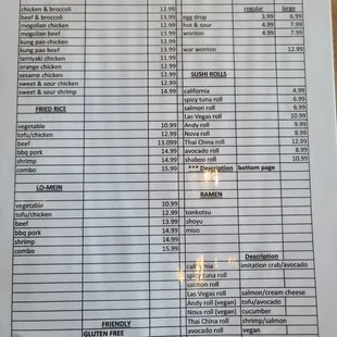 Menu for the new location