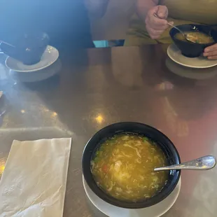 Egg flour soup and hot and sour soup