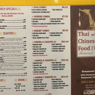 Menu as of December 2020