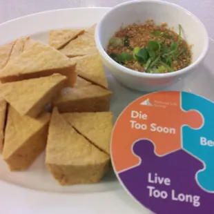 Fried Tofu: simple w/ tasty dipping sauce.