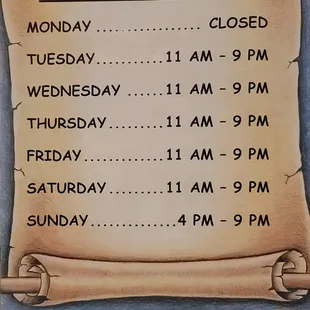 the hours and hours of the restaurant