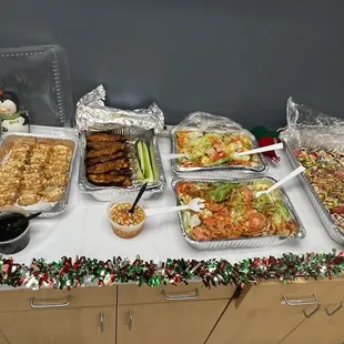 Gyoza, Chicken Sa-Tae, Thai Salad, sushi