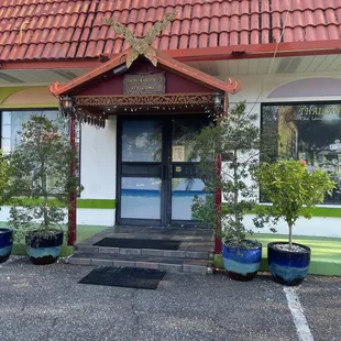 the entrance to a restaurant