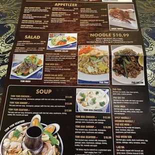 the menu of the restaurant