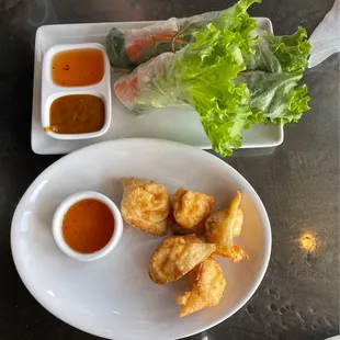 Spring rolls and Crab Rangoon