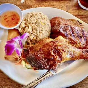 Lunch special: bbq chicken. It comes with one eggroll