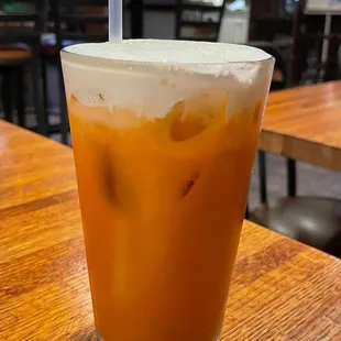 a tall glass of iced coffee